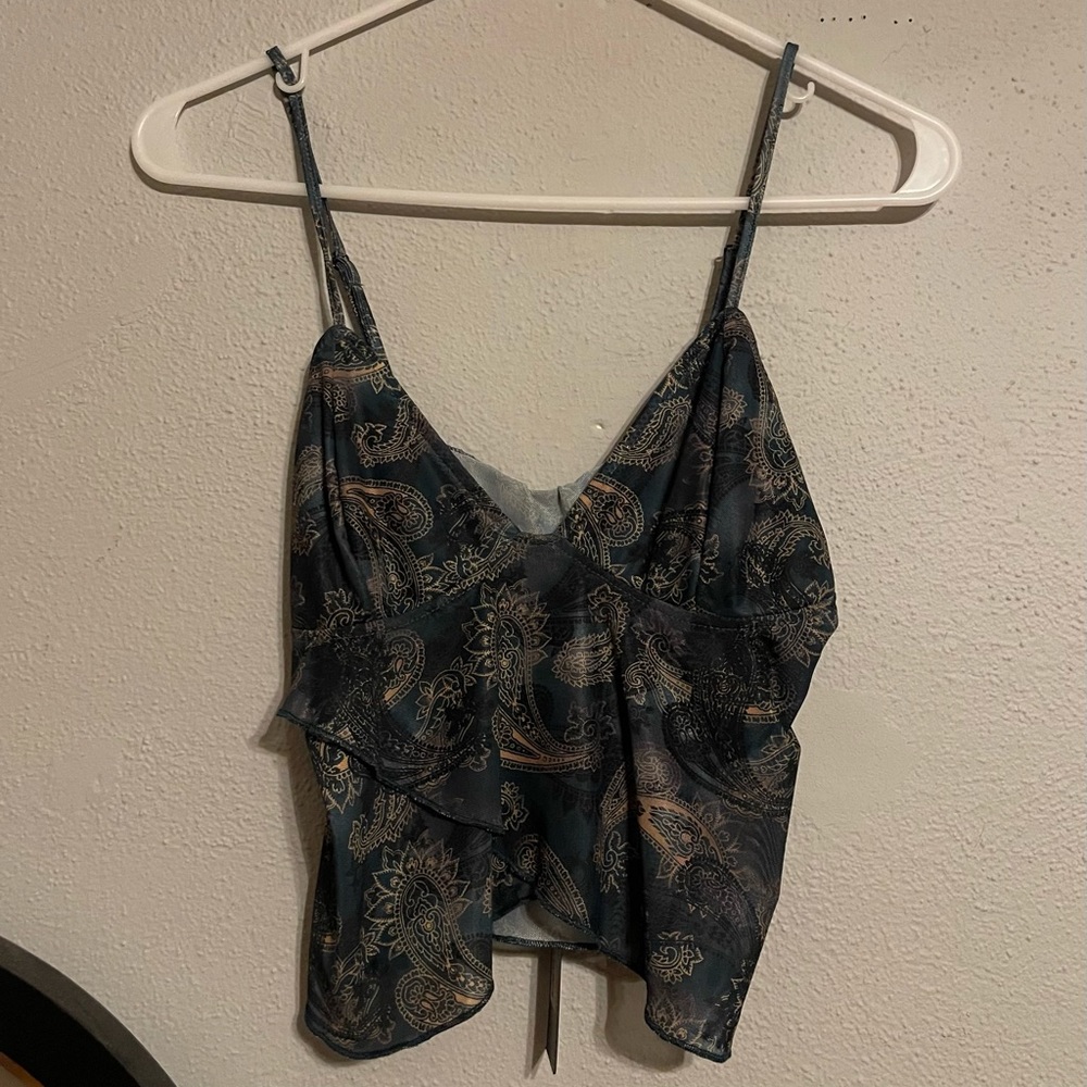MOTEL ROCKS COJIRA MESH BUTTERFLY TOP IN TONAL BLUE PAISLEY
